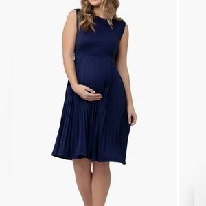 Ripe Maternity A-Line Dress Midi Sleeveless Pleated Navy XS